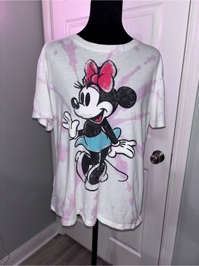Disney Minnie Mouse White Tee with Pink Tie-Dye juniors XL